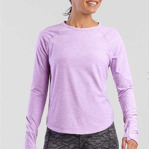 Title Nine Grace Raglan Long Sleeve Tee Curved Hem Light Pink Hiking Small - Picture 1 of 7